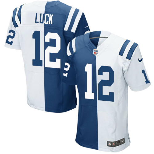Men's Nike Indianapolis Colts #12 Andrew Luck Elite Royal Blue/White Split Fashion NFL Jersey