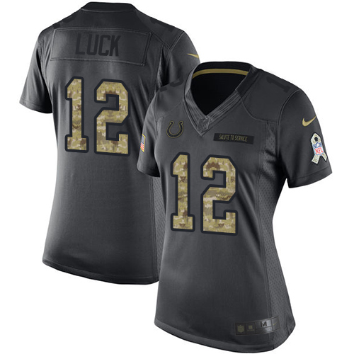 Women's Nike Indianapolis Colts #12 Andrew Luck Limited Black 2016 Salute to Service NFL Jersey