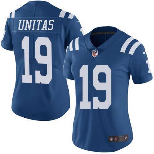 Women's Nike Indianapolis Colts #19 Johnny Unitas Limited Royal Blue Rush Vapor Untouchable NFL Jersey