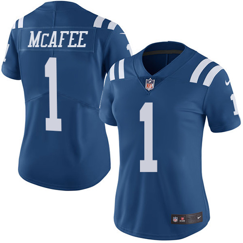 Women's Nike Indianapolis Colts #1 Pat McAfee Limited Royal Blue Rush Vapor Untouchable NFL Jersey