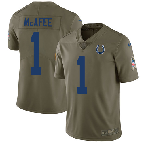 Men's Nike Indianapolis Colts #1 Pat McAfee Limited Olive 2017 Salute to Service NFL Jersey