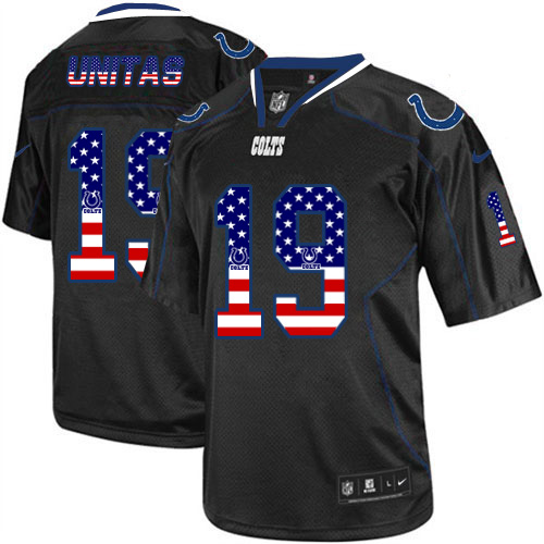 Men's Nike Indianapolis Colts #19 Johnny Unitas Elite Black USA Flag Fashion NFL Jersey