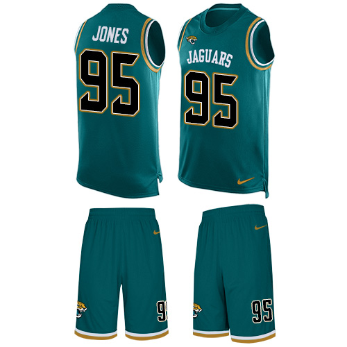 Men's Nike Jacksonville Jaguars #95 Abry Jones Limited Teal Green Tank Top Suit NFL Jersey