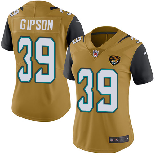 Women's Nike Jacksonville Jaguars #39 Tashaun Gipson Limited Gold Rush Vapor Untouchable NFL Jersey