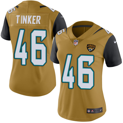 Women's Nike Jacksonville Jaguars #46 Carson Tinker Limited Gold Rush Vapor Untouchable NFL Jersey