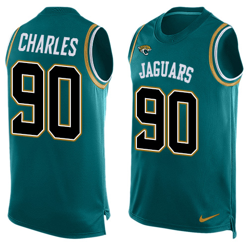 Men's Nike Jacksonville Jaguars #90 Stefan Charles Limited Teal Green Player Name & Number Tank Top NFL Jersey