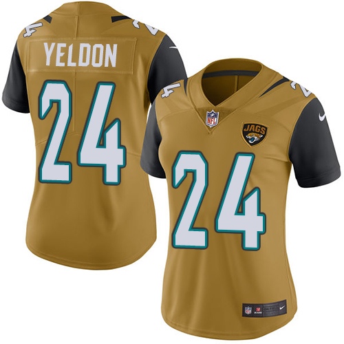 Women's Nike Jacksonville Jaguars #24 T.J. Yeldon Limited Gold Rush Vapor Untouchable NFL Jersey