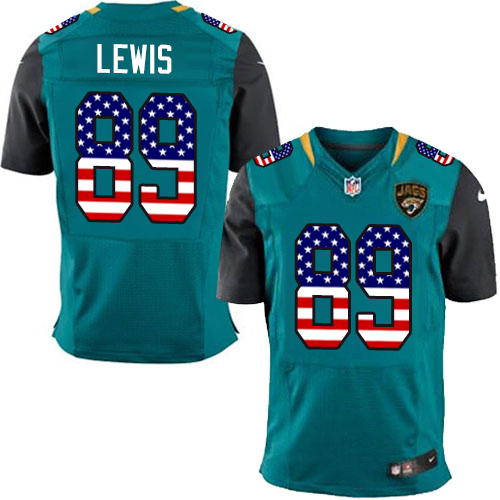 Men's Nike Jacksonville Jaguars #89 Marcedes Lewis Elite Teal Green Home USA Flag Fashion NFL Jersey