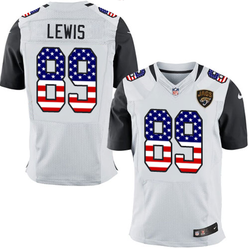 Men's Nike Jacksonville Jaguars #89 Marcedes Lewis Elite White Road USA Flag Fashion NFL Jersey