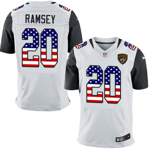 Men's Nike Jacksonville Jaguars #20 Jalen Ramsey Elite White Road USA Flag Fashion NFL Jersey