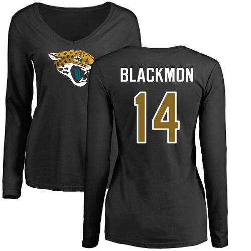 NFL Women's Nike Jacksonville Jaguars #14 Justin Blackmon Black Name & Number Logo Slim Fit Long Sleeve T-Shirt