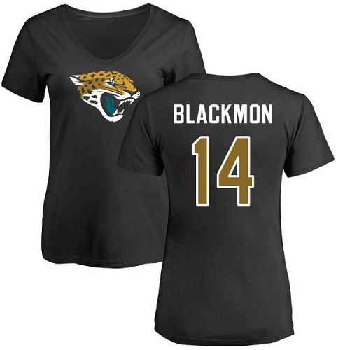 NFL Women's Nike Jacksonville Jaguars #14 Justin Blackmon Black Name & Number Logo Slim Fit T-Shirt