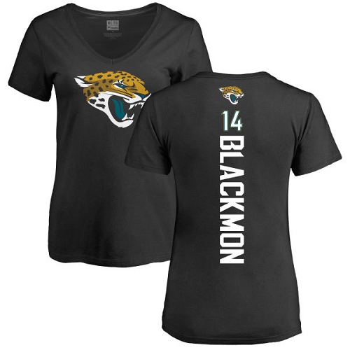 NFL Women's Nike Jacksonville Jaguars #14 Justin Blackmon Black Backer V-Neck T-Shirt