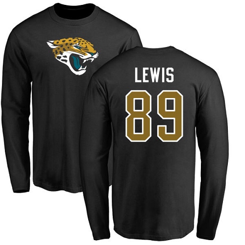 NFL Nike Jacksonville Jaguars #89 Marcedes Lewis Black Name & Number Logo Long Sleeve T-Shirt