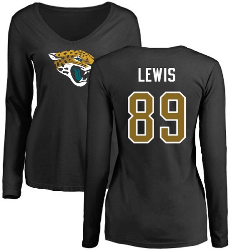 NFL Women's Nike Jacksonville Jaguars #89 Marcedes Lewis Black Name & Number Logo Slim Fit Long Sleeve T-Shirt