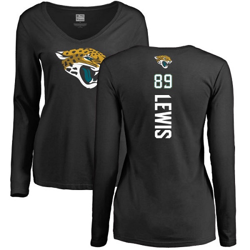 NFL Women's Nike Jacksonville Jaguars #89 Marcedes Lewis Black Backer Slim Fit Long Sleeve T-Shirt