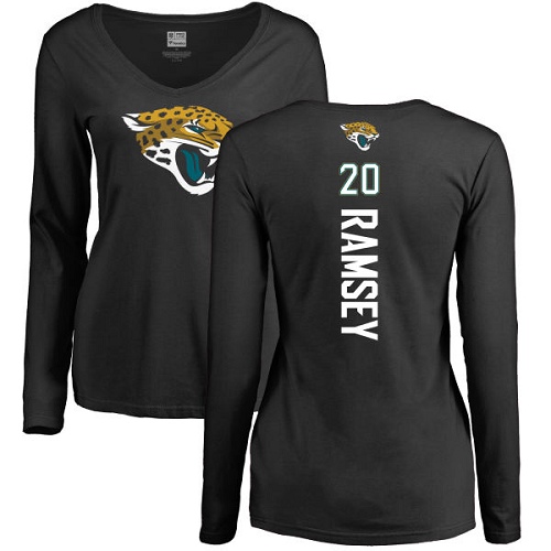 NFL Women's Nike Jacksonville Jaguars #20 Jalen Ramsey Black Backer Slim Fit Long Sleeve T-Shirt