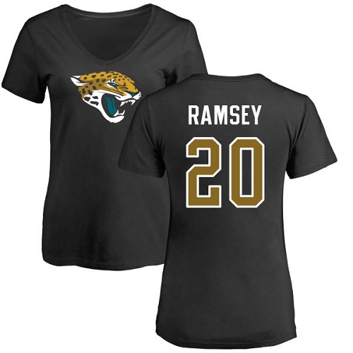 NFL Women's Nike Jacksonville Jaguars #20 Jalen Ramsey Black Name & Number Logo Slim Fit T-Shirt