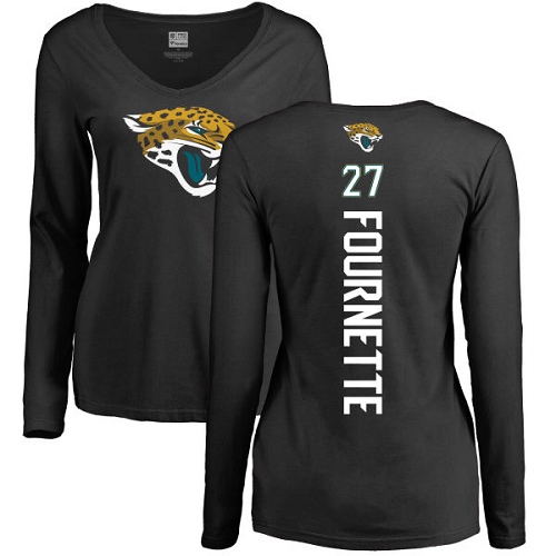 NFL Women's Nike Jacksonville Jaguars #27 Leonard Fournette Black Backer Slim Fit Long Sleeve T-Shirt