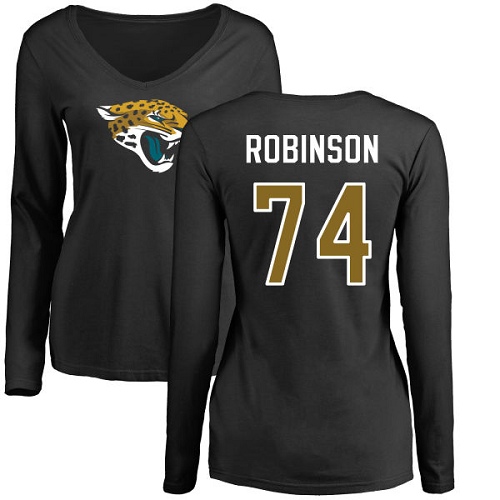 NFL Women's Nike Jacksonville Jaguars #74 Cam Robinson Black Name & Number Logo Slim Fit Long Sleeve T-Shirt