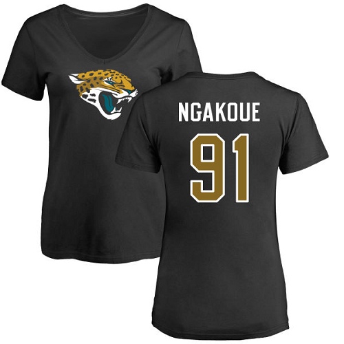 NFL Women's Nike Jacksonville Jaguars #91 Yannick Ngakoue Black Name & Number Logo Slim Fit T-Shirt