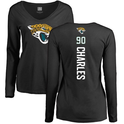 NFL Women's Nike Jacksonville Jaguars #90 Stefan Charles Black Backer Slim Fit Long Sleeve T-Shirt