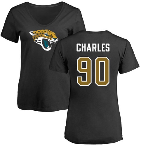 NFL Women's Nike Jacksonville Jaguars #90 Stefan Charles Black Name & Number Logo Slim Fit T-Shirt