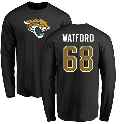 NFL Nike Jacksonville Jaguars #68 Earl Watford Black Name & Number Logo Long Sleeve T-Shirt