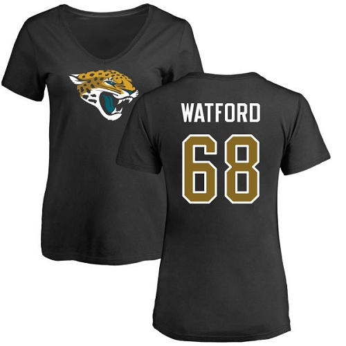 NFL Women's Nike Jacksonville Jaguars #68 Earl Watford Black Name & Number Logo Slim Fit T-Shirt