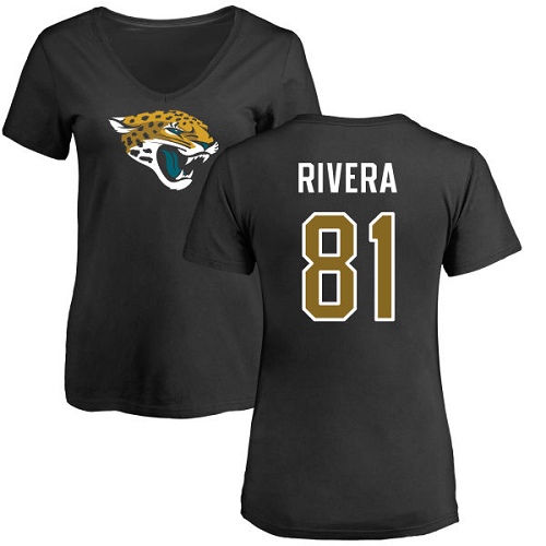 NFL Women's Nike Jacksonville Jaguars #81 Mychal Rivera Black Name & Number Logo Slim Fit T-Shirt
