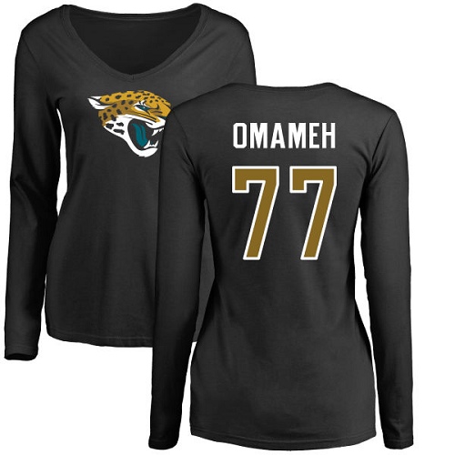 NFL Women's Nike Jacksonville Jaguars #77 Patrick Omameh Black Name & Number Logo Slim Fit Long Sleeve T-Shirt