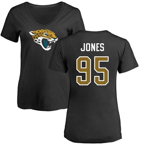 NFL Women's Nike Jacksonville Jaguars #95 Abry Jones Black Name & Number Logo Slim Fit T-Shirt