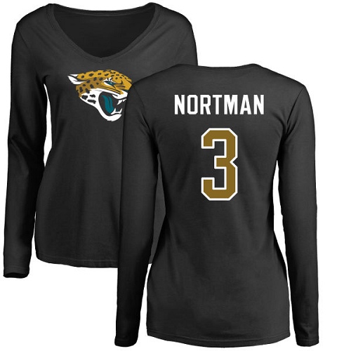 NFL Women's Nike Jacksonville Jaguars #3 Brad Nortman Black Name & Number Logo Slim Fit Long Sleeve T-Shirt
