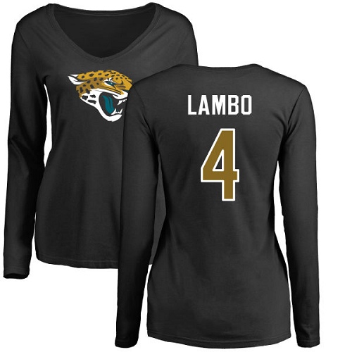 NFL Women's Nike Jacksonville Jaguars #4 Josh Lambo Black Name & Number Logo Slim Fit Long Sleeve T-Shirt