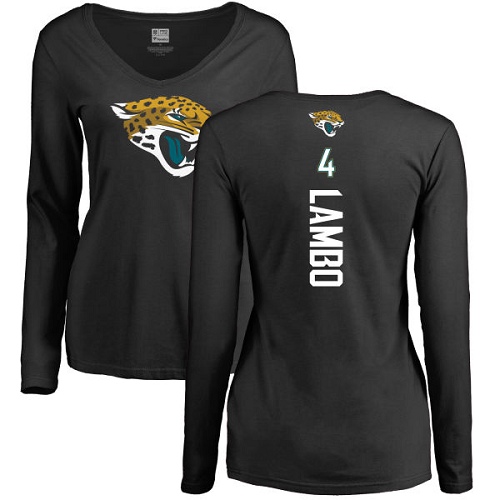 NFL Women's Nike Jacksonville Jaguars #4 Josh Lambo Black Backer Slim Fit Long Sleeve T-Shirt