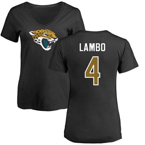 NFL Women's Nike Jacksonville Jaguars #4 Josh Lambo Black Name & Number Logo Slim Fit T-Shirt