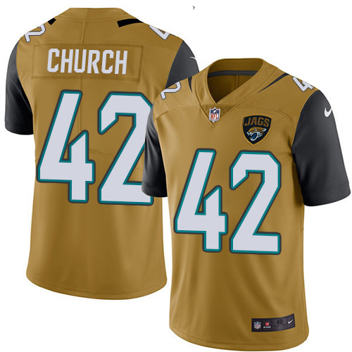 Men's Nike Jacksonville Jaguars #42 Barry Church Elite Gold Rush Vapor Untouchable NFL Jersey