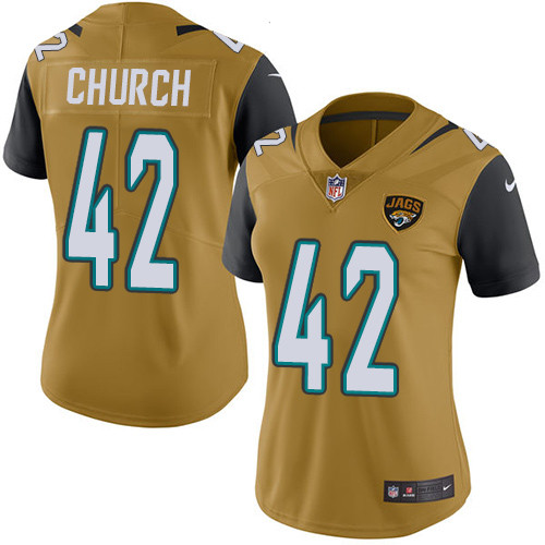 Women's Nike Jacksonville Jaguars #42 Barry Church Limited Gold Rush Vapor Untouchable NFL Jersey