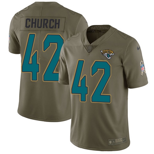 Youth Nike Jacksonville Jaguars #42 Barry Church Limited Olive 2017 Salute to Service NFL Jersey