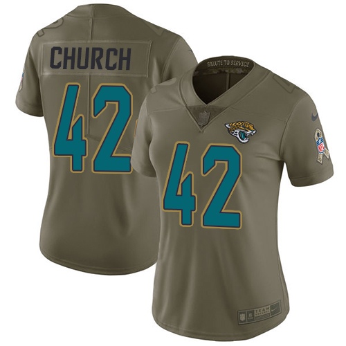 Women's Nike Jacksonville Jaguars #42 Barry Church Limited Olive 2017 Salute to Service NFL Jersey