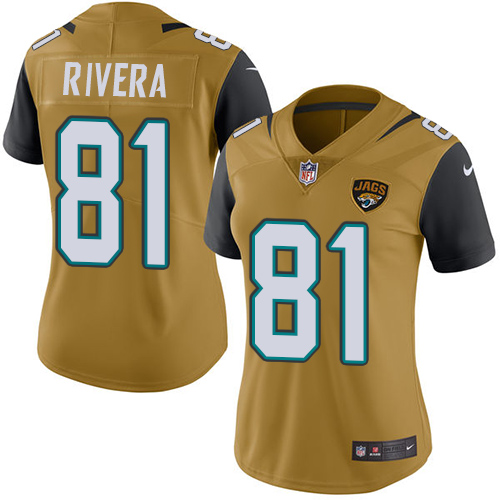Women's Nike Jacksonville Jaguars #81 Mychal Rivera Limited Gold Rush Vapor Untouchable NFL Jersey