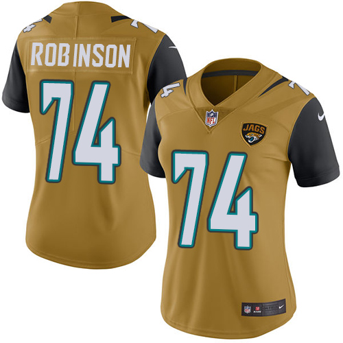 Women's Nike Jacksonville Jaguars #74 Cam Robinson Limited Gold Rush Vapor Untouchable NFL Jersey