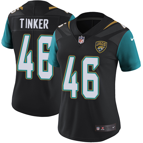 Women's Nike Jacksonville Jaguars #46 Carson Tinker Black Alternate Vapor Untouchable Limited Player NFL Jersey