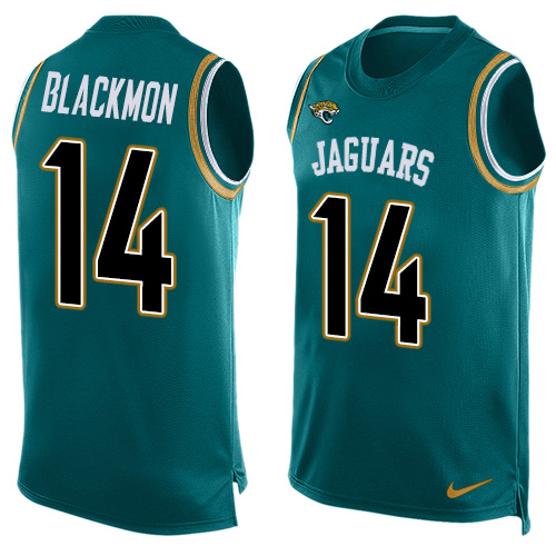 Men's Nike Jacksonville Jaguars #14 Justin Blackmon Limited Teal Green Player Name & Number Tank Top NFL Jersey