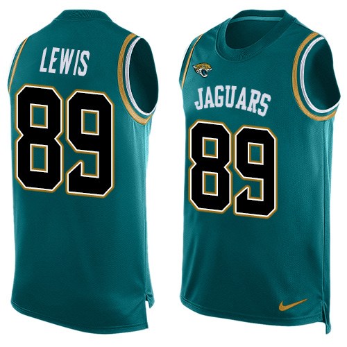 Men's Nike Jacksonville Jaguars #89 Marcedes Lewis Limited Teal Green Player Name & Number Tank Top NFL Jersey