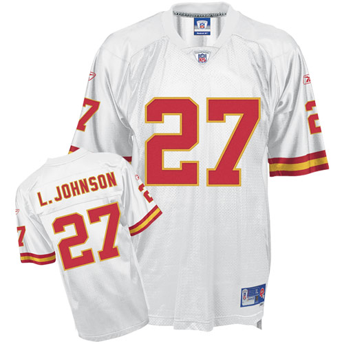 Reebok Kansas City Chiefs #27 Larry Johnson White Authentic Throwback NFL Jersey