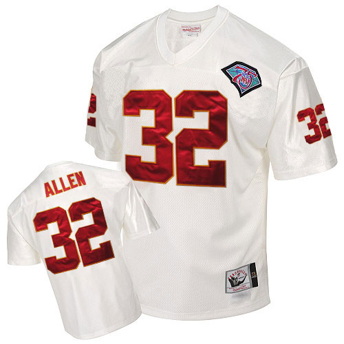 Mitchell And Ness Kansas City Chiefs #32 Marcus Allen White 75TH Patch Authentic Throwback NFL Jersey