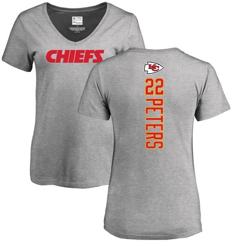 NFL Women's Nike Kansas City Chiefs #22 Marcus Peters Ash Backer V-Neck T-Shirt