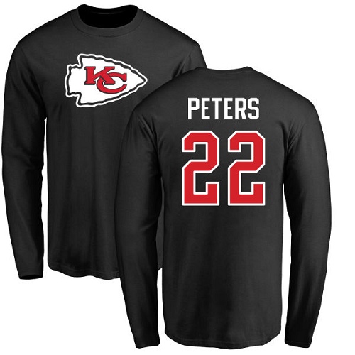 NFL Nike Kansas City Chiefs #22 Marcus Peters Black Name & Number Logo Long Sleeve T-Shirt