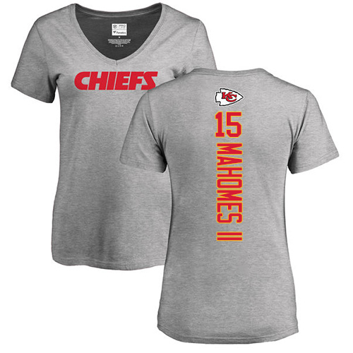 NFL Women's Nike Kansas City Chiefs #15 Patrick Mahomes II Ash Backer V-Neck T-Shirt